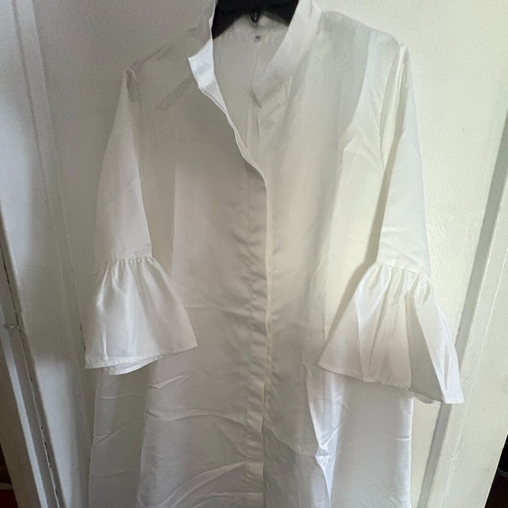 Women White Mid-Length w/mid sleeve ruffle Sleeves